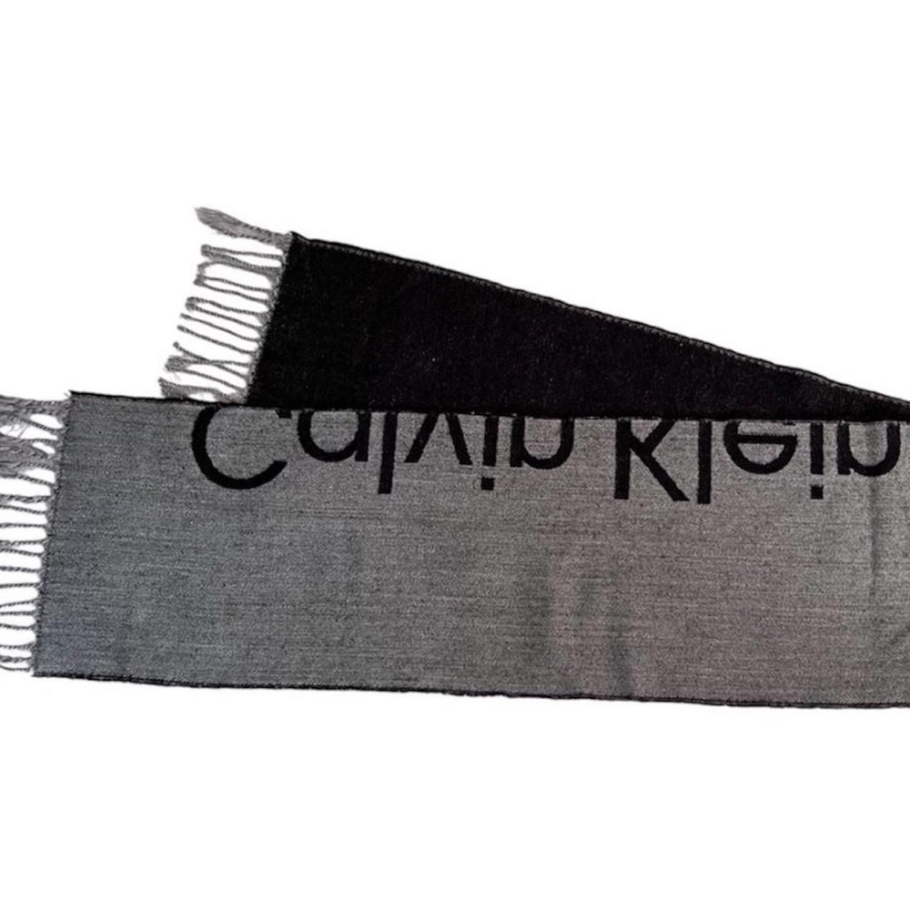 Calvin Klein Signature Logo Scarf - Black & Grey - Excellent Condition